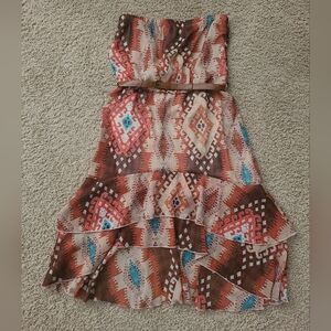 American Rag Strapless Dress - Brown and Blue